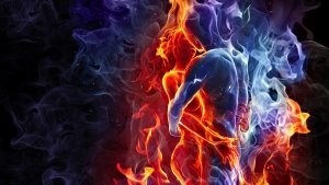 love-kiss-man-woman-silhouette-fire-smoke-opposites-combine-ice-good-bad3d