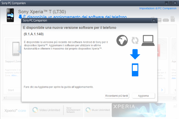 aggiornamento xperia t