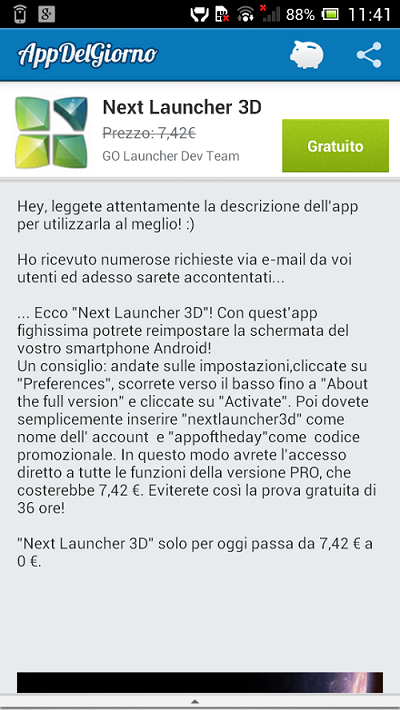 Next launcher 3D App del Giorno