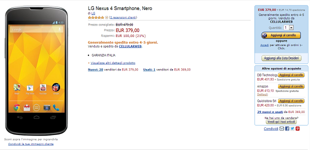 Nexus 4, offerte, promozioni, prezzo più basso