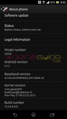 Xperia+ZL+C6503+Android+4.2.2+Jelly+Bean+10.3.A.0.423+firmware+Details