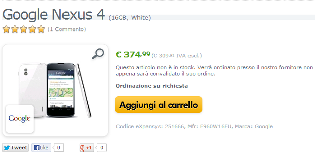 Nexus 4 Bianco Italia
