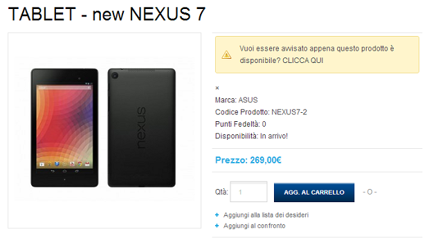 Nuovo Nexus 7 Italia
