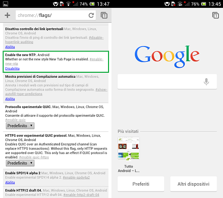 Chrome Beta Android Nuova Interfaccia Home Page