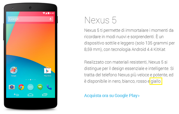 Nexus 5 giallo