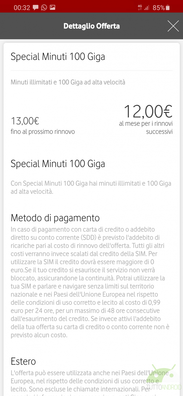 vodafone special minuti 100 giga