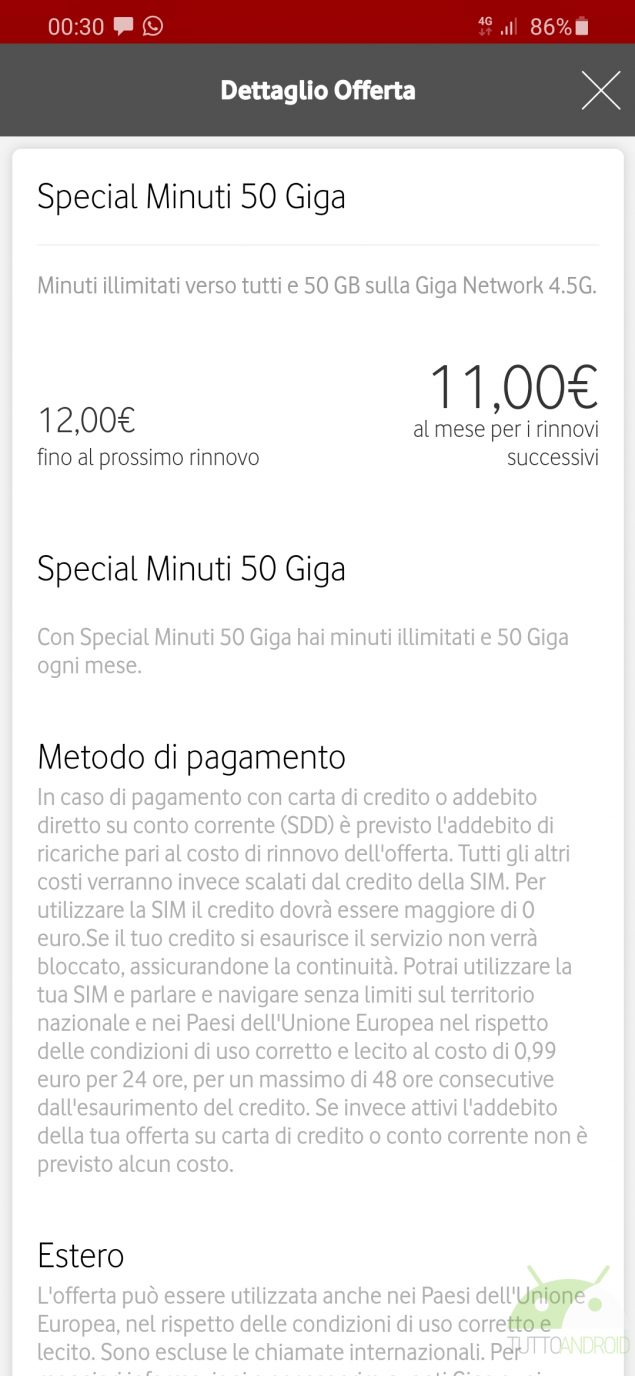 Vodafone special minuti 50 giga