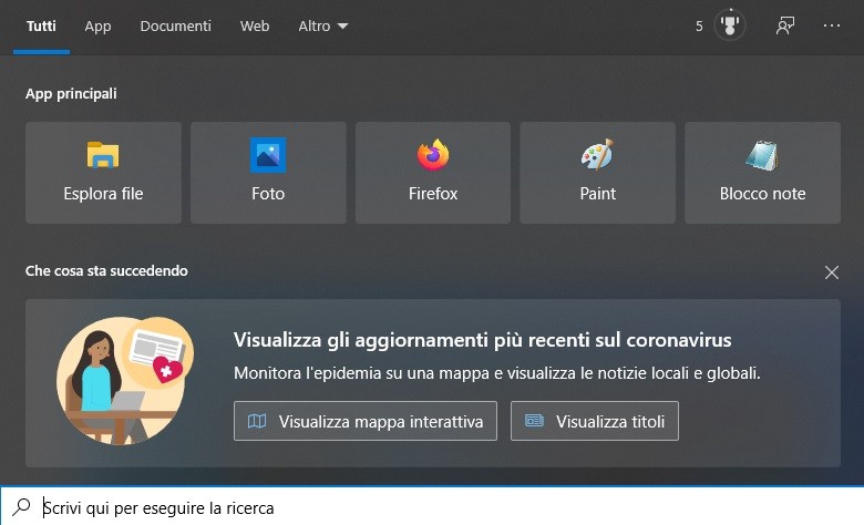 Covid-19 ricerca Windows 10
