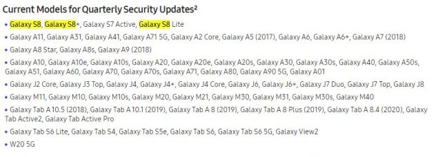 samsung galaxy s8 plus aggiornamenti sicurezza trimestrali