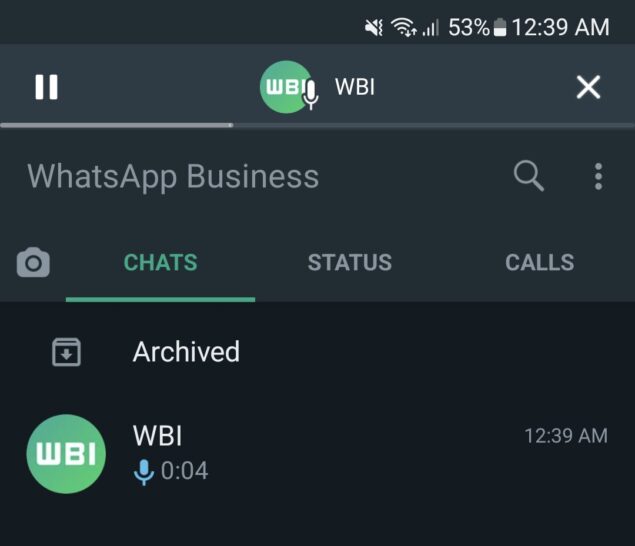 Il lettore audio globale in WhatsApp Business Beta 2.22.8.8