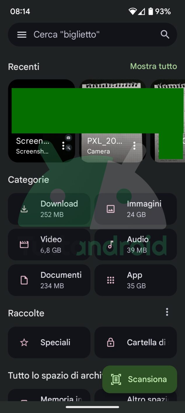 Google Files sezione Recenti