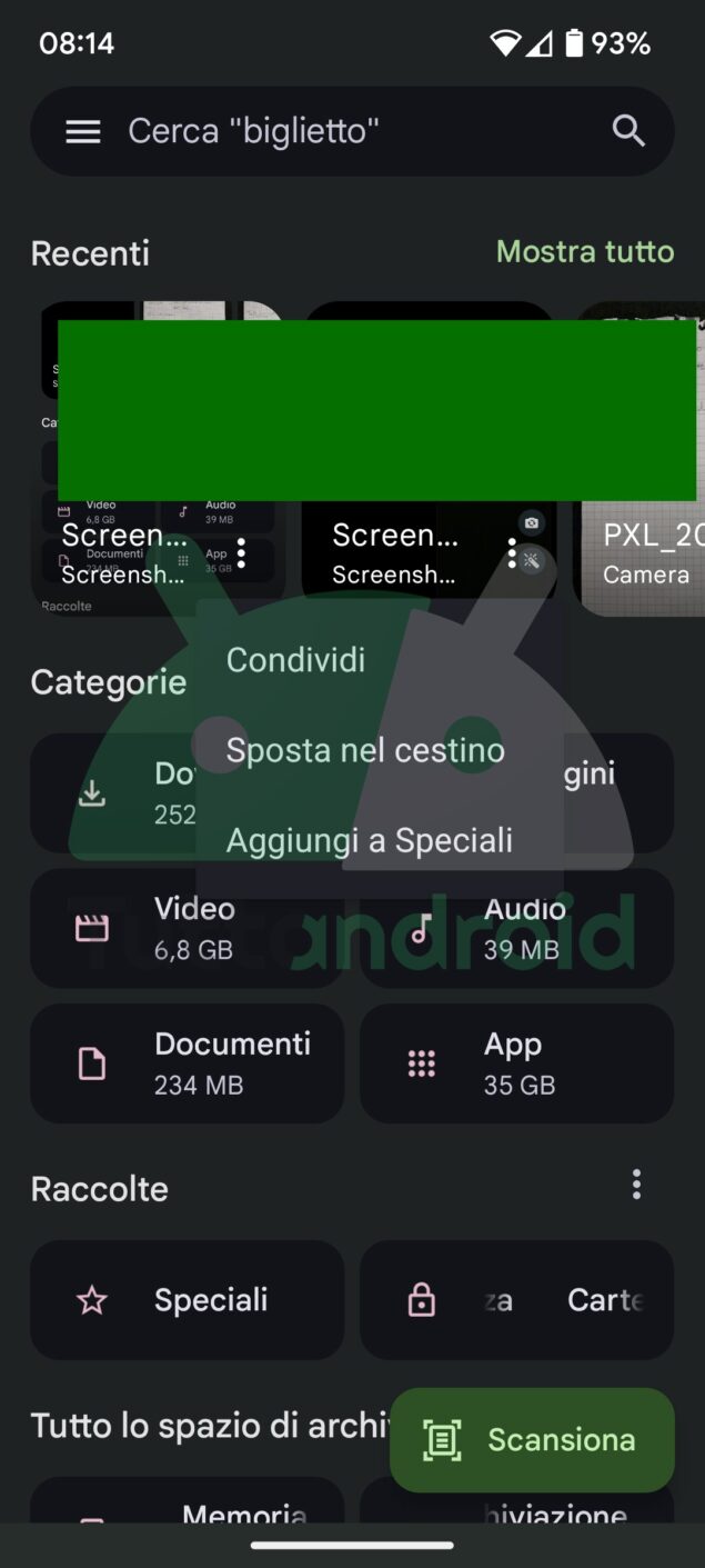 Google Files sezione Recenti