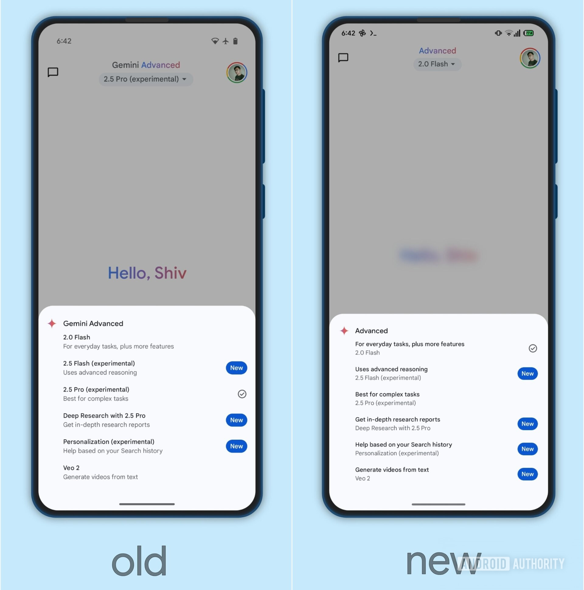 Google Gemini - UI denominazione modelli old vs new