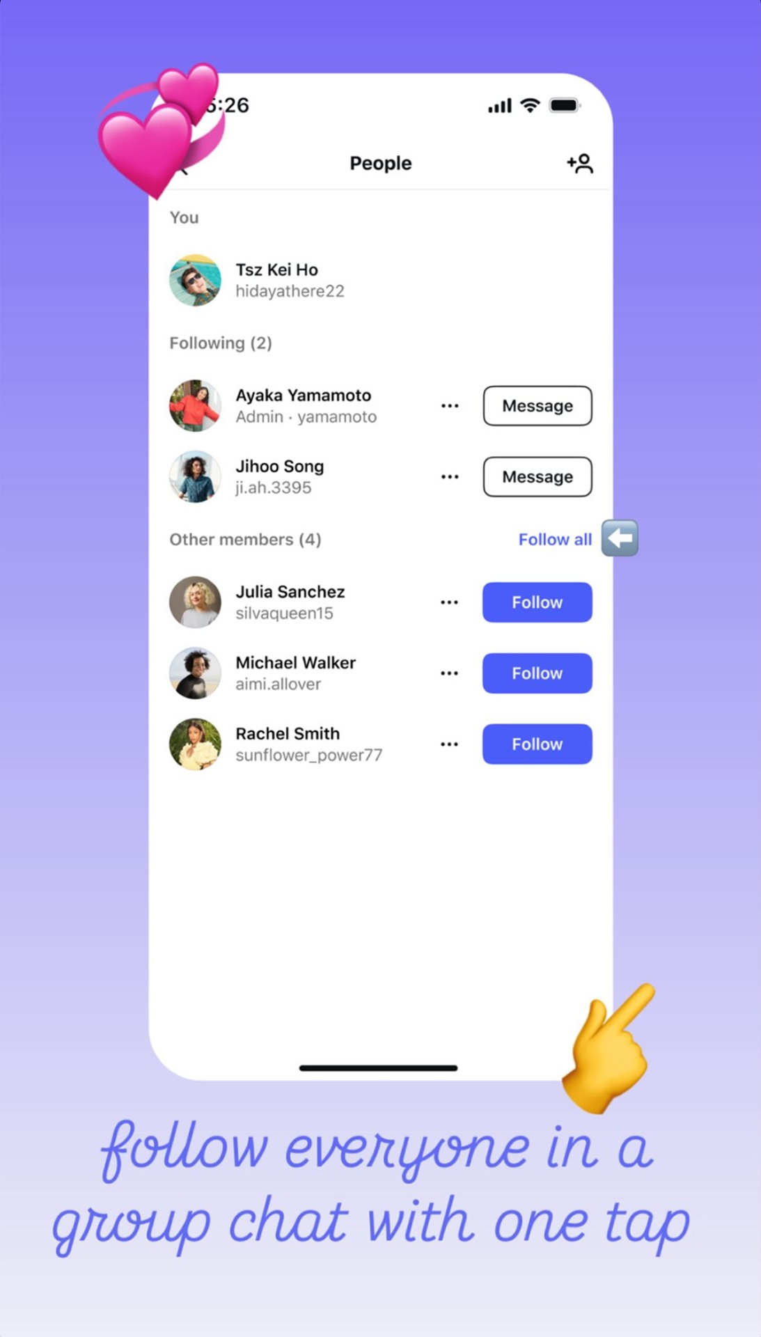 Novità Instagram DM - maggio 2025 - opzione "segui tutti" gli altri membri di una chat di gruppo