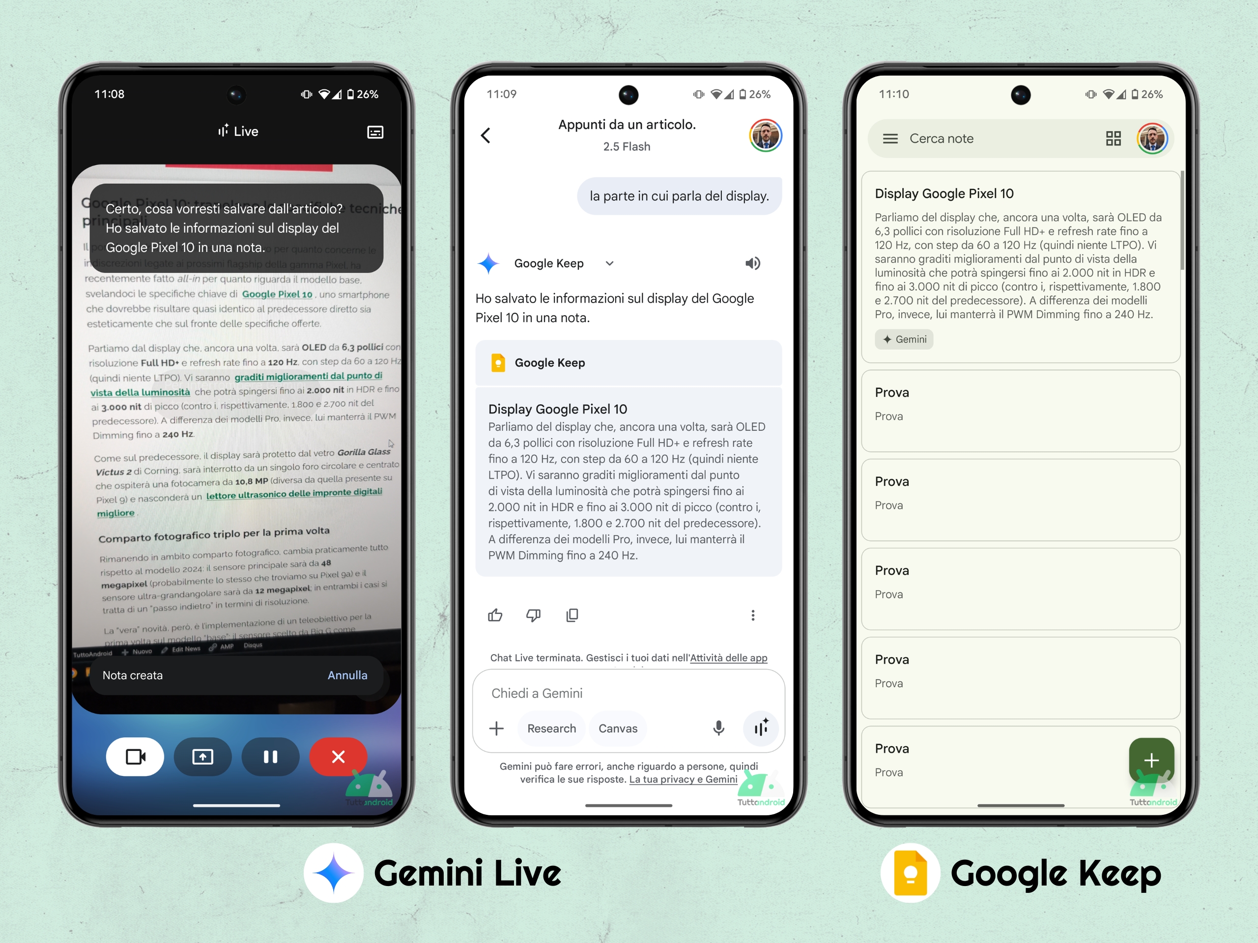 Gemini Live - integrazione con Google Keep