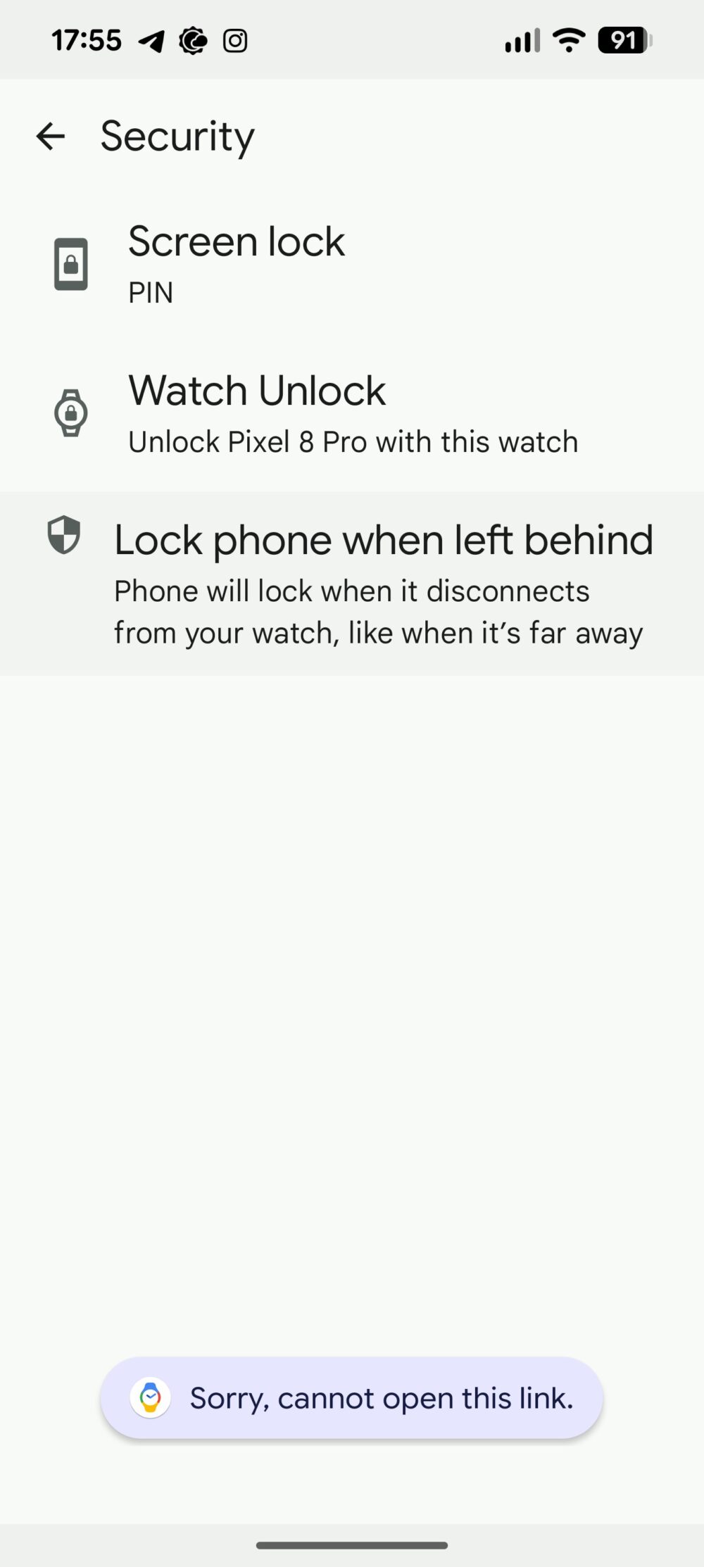 Google Pixel Watch app companion - blocco smartphone a smartwatch lontano AA