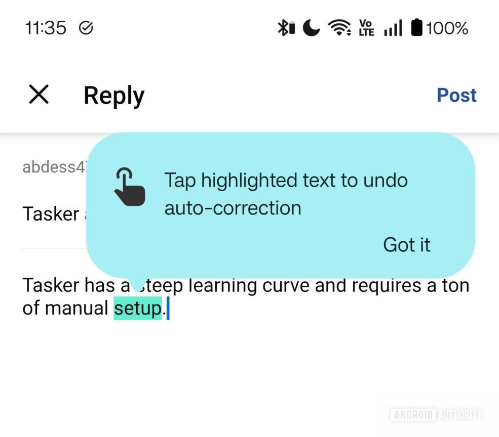 Gboard - opzione per annullare la correzione automatica