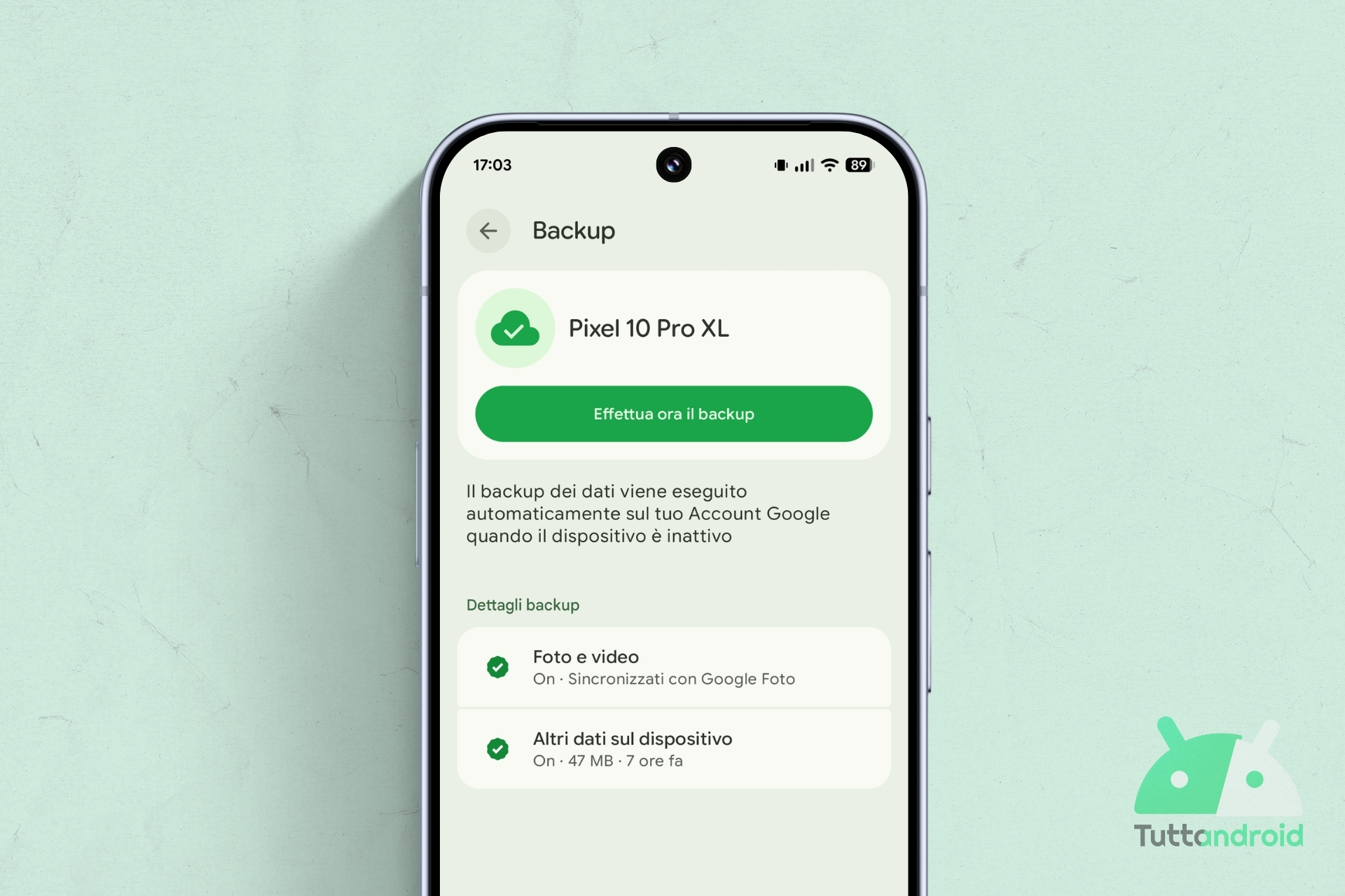 Google fa retromarcia e ripristina i dettagli delle impostazioni di backup di Android