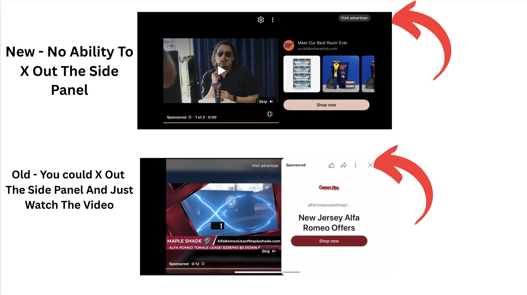 youtube pannello laterale pubblicità